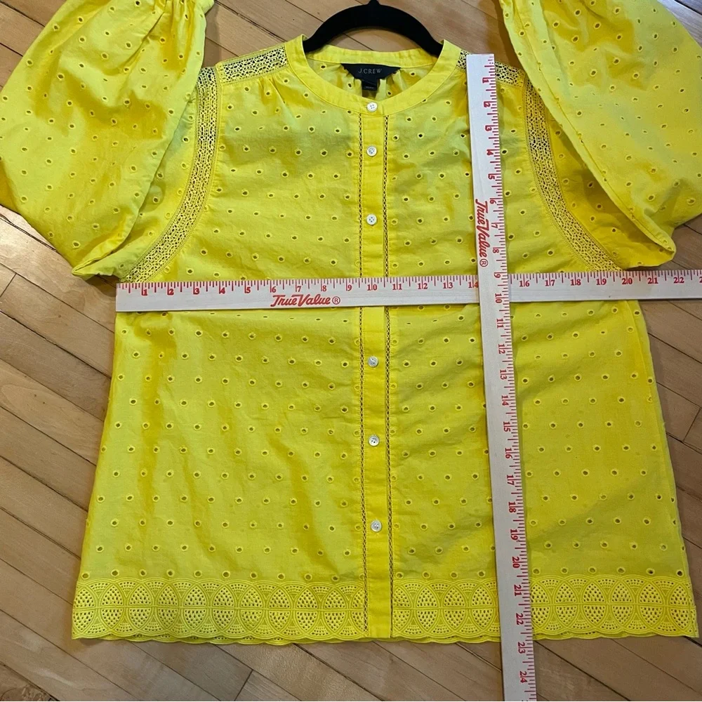 J. CREW Eyelet Lace Button Front Top Shirt Blouse Puff Sleeve Coquette Preppy